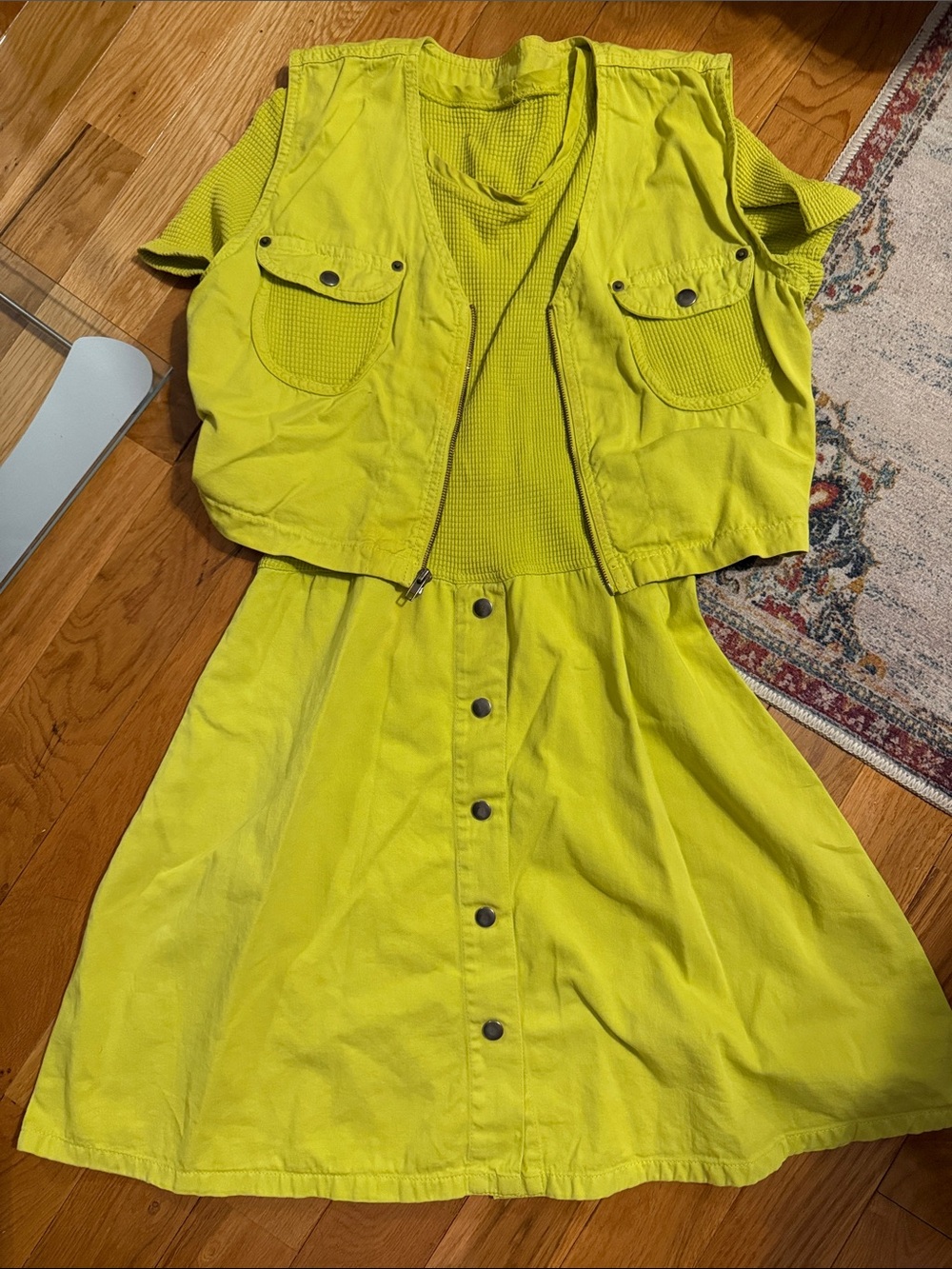 Vintage Lime Yellow Two-Piece dress and vest  Set